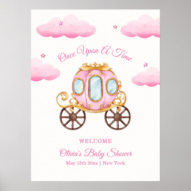 Pink Sweet Princess Carriage Baby Shower Welcome Poster (Front)