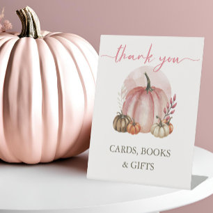 Pink Sweet Pumpkin Baby Girl Shower Card Book Gift Pedestal Sign