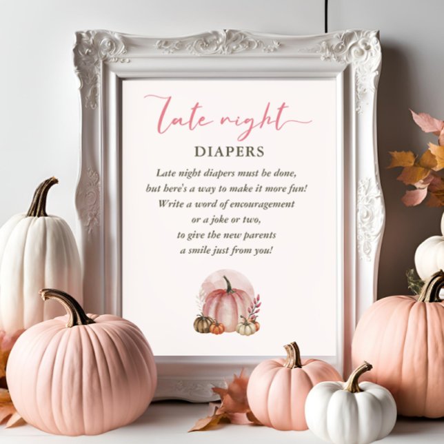 Pink Sweet Pumpkin Baby Shower Late Night Diapers Poster (Creator Uploaded)