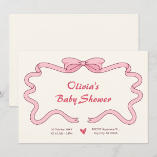 Pink sweet ribbon baby shower invitation