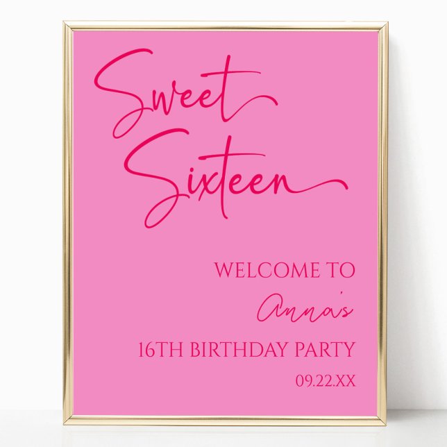 Pink Sweet Sixteen 16th Birthday Party Welcome Poster (Creator Uploaded)