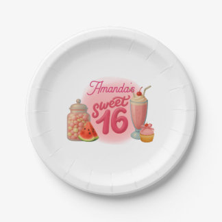 Pink Sweet Sixteen Birthday Paper Plates