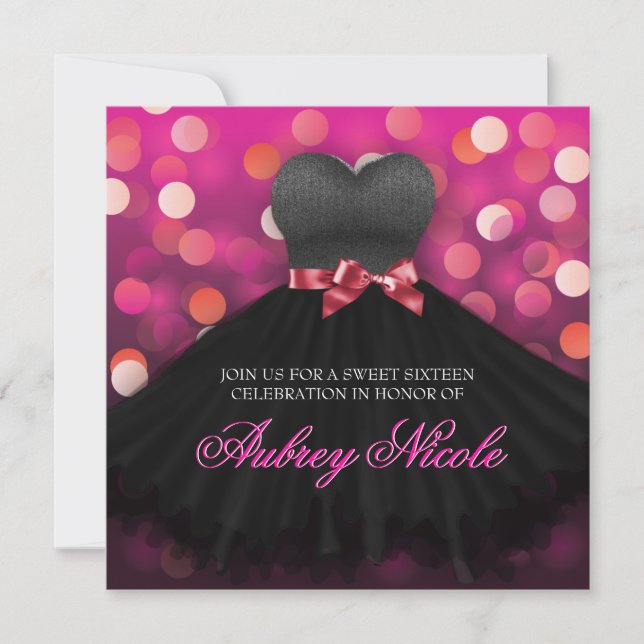 Pink Sweet Sixteen Black Dress Birthday Invitation (Front)