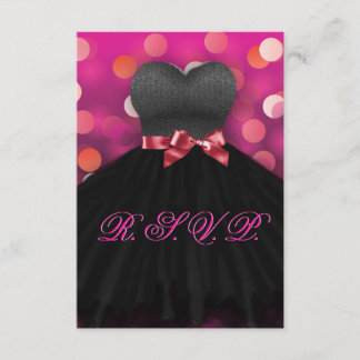 Pink Sweet Sixteen Black Dress Birthday RSVP Card
