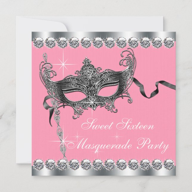 Pink Sweet Sixteen Masquerade Party Invitations (Front)