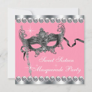 Pink Sweet Sixteen Masquerade Party Invitations
