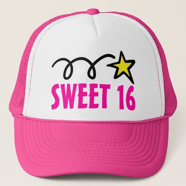 Pink sweet sixteen party hat for 16th birthday (Front)