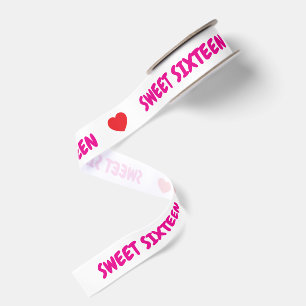 Pink Sweet Sixteen Red Hearts Grosgrain Ribbon