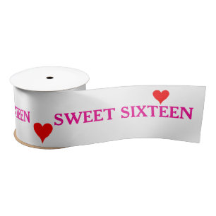 Pink Sweet Sixteen Red Hearts Satin Ribbon