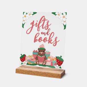 Pink Sweet Strawberry Bear Gifts Books Baby Shower Acrylic Sign