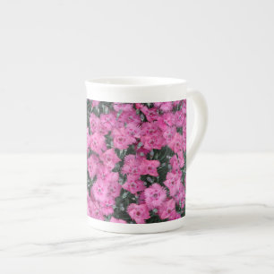 Pink sweet william flowers bone china mug