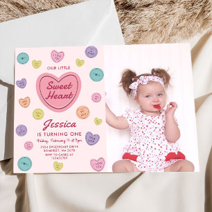 Pink Sweetheart Candy Valentine Birthday Photo Invitation