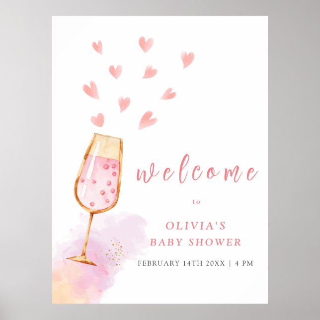Pink Sweetheart Champagne Welcome Baby Shower  Poster (Front)