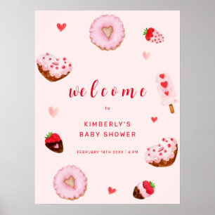 Pink Sweetheart Donuts Welcome Baby Shower Poster