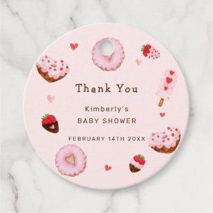 Pink Sweetheart Doughnuts Valentines Baby Shower Favour Tags