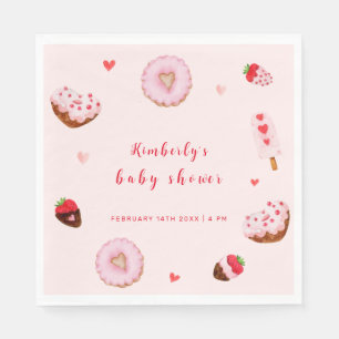 Pink Sweetheart Doughnuts Valentines Baby Shower Napkin