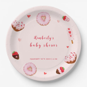 Pink Sweetheart Doughnuts Valentines Baby Shower Paper Plate