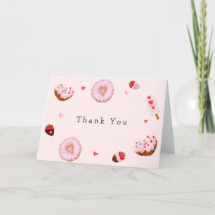 Pink Sweetheart Doughnuts Valentines Baby Shower Thank You Card