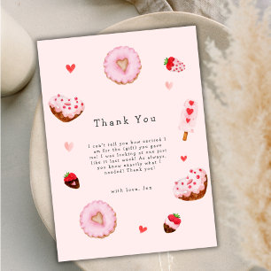 Pink Sweetheart Doughnuts Valentines Baby Shower Thank You Card
