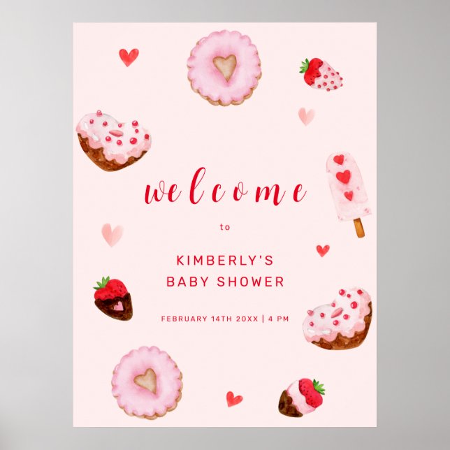 Pink Sweetheart Doughnuts Welcome Baby Shower Poster (Front)