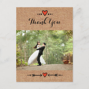 Pink Sweethearts & Arrows Burlap Thank You 2 Postcard