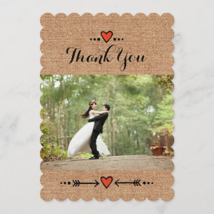 Pink Sweethearts & Arrows Burlap Thank You - B3 Card