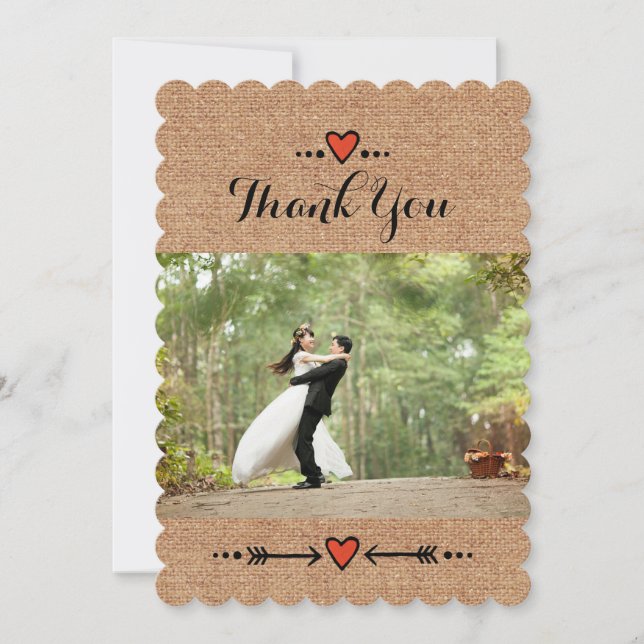 Pink Sweethearts & Arrows Burlap Thank You - B3 Card (Front)