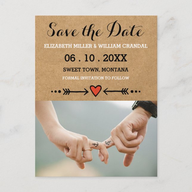 Pink Sweethearts & Arrows Engagement Save the Date Announcement Postcard (Front)