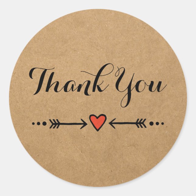 Pink Sweethearts & Arrows Rustic Thank You Classic Round Sticker (Front)