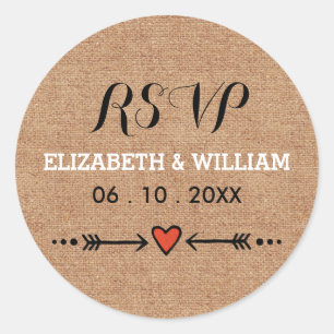 Pink Sweethearts & Arrows Rustic Wedding RSVP Classic Round Sticker