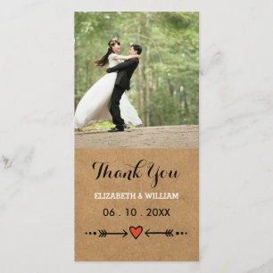 Pink Sweethearts & Arrows Rustic Wedding Thank You Card