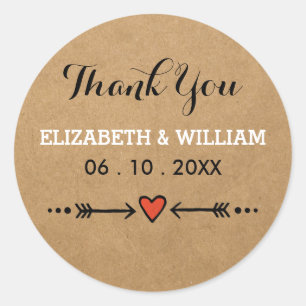 Pink Sweethearts & Arrows Rustic Wedding Thank You Classic Round Sticker