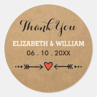 Pink Sweethearts & Arrows Rustic Wedding Thank You Classic Round Sticker