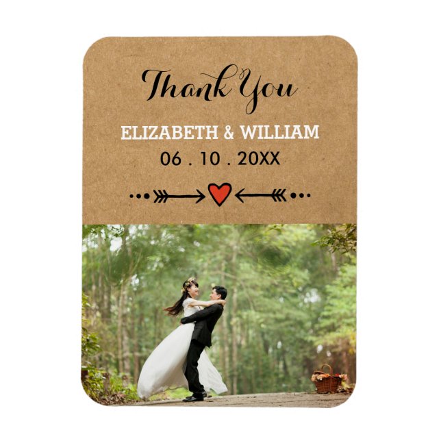 Pink Sweethearts & Arrows Rustic Wedding Thank You Magnet (Vertical)