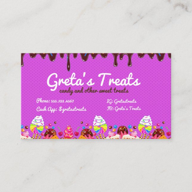 Pink Sweets and Treats Candy Business Card (Front)