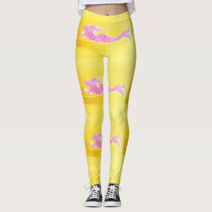 pink swimming mermaids Thunder_Cove yellow Leggings