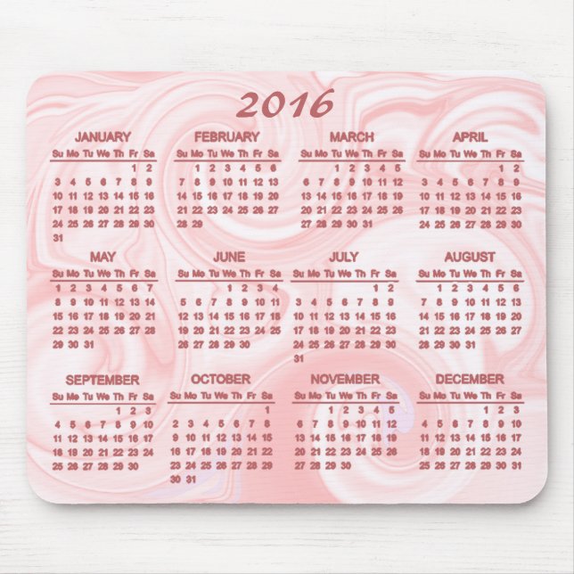 Pink Swirl 2016 Calendar Mouse Pad (Front)