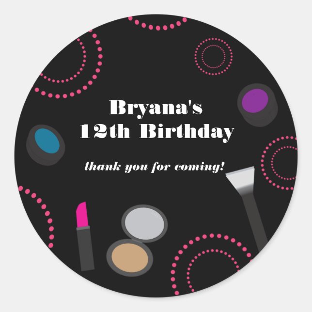 Pink Swirl Black Makeup Party Favour Stickers (Front)
