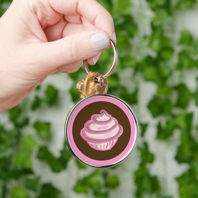 Pink Swirl Cupcake Keychain (Hand)