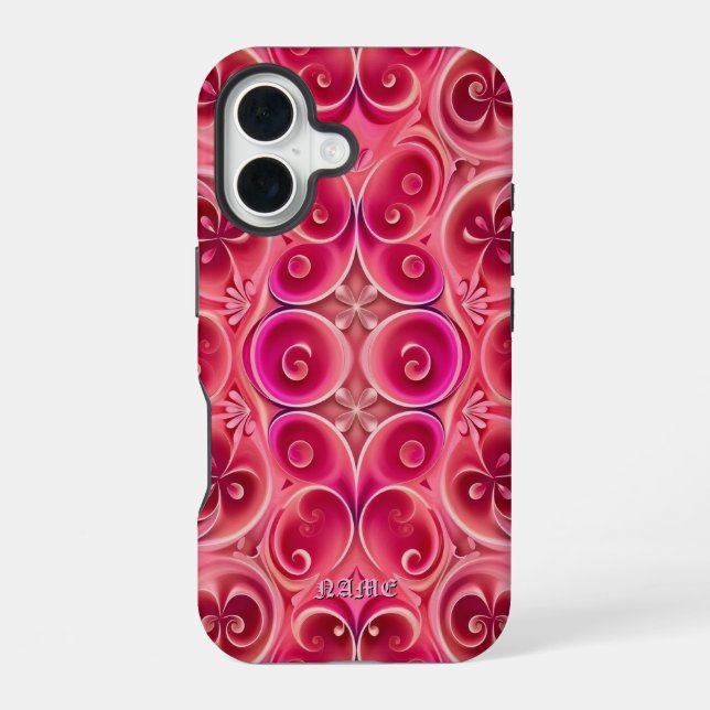 Pink Swirl Kaleidoscope Pattern iPhone 16 Case (Back)