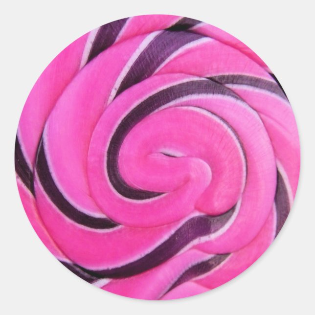 Pink Swirl Lolly Classic Round Sticker (Front)