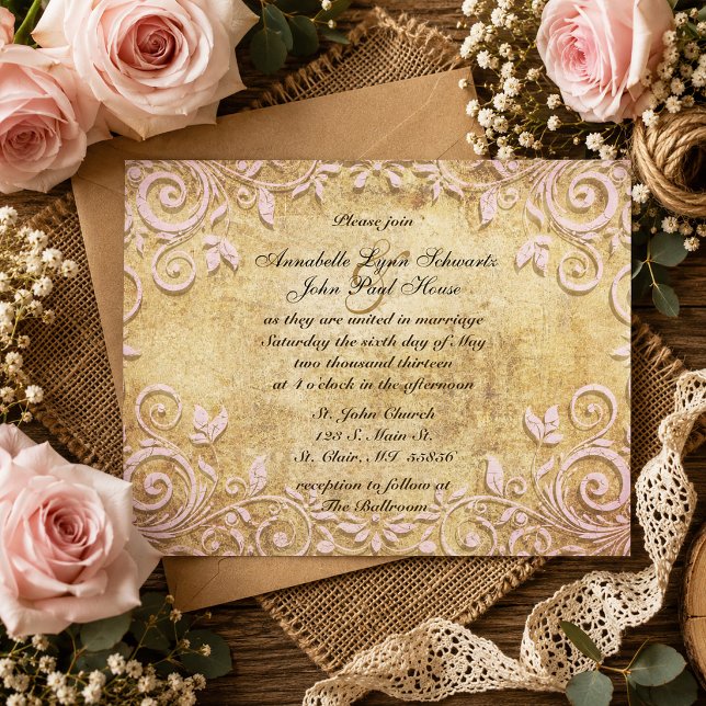 Pink Swirl Vintage Wedding Invitation (Pink Swirl Vintage Wedding Invitation)