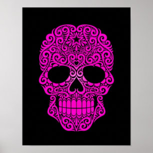 Pink Swirling Sugar Skull on Black Poster
