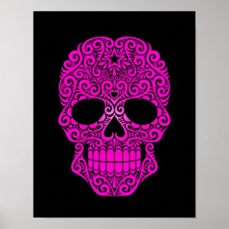 Pink Swirling Sugar Skull on Black Poster