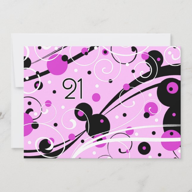 Pink Swirls 21st Birthday Party Invitation Cards (Front)