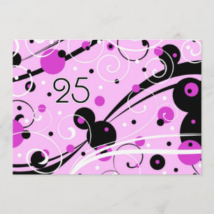 Pink Swirls 25th Birthday Party Invitation Cards