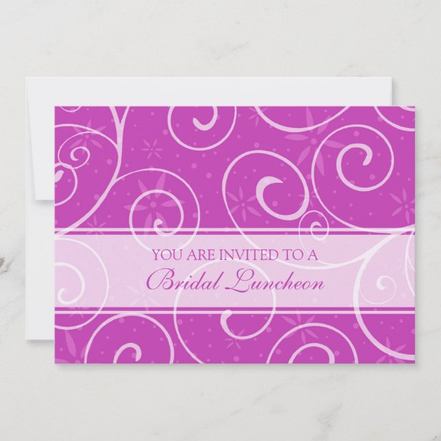 Pink Swirls Bridal Luncheon Invitation Cards (Front)