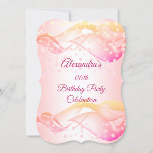 Pink Swirls Gold Lights Birthday Party Invitation