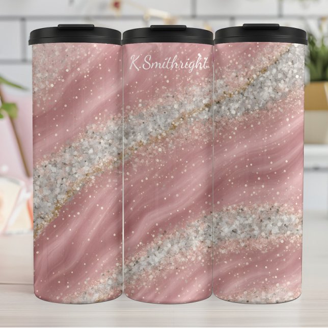Pink Swirls Silver Glitter Texture Thermal Tumbler (Creator Uploaded)