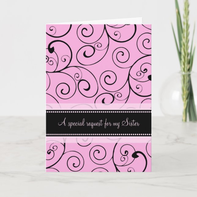 Pink Swirls Sister Maid of Honour Invitation Card (Front)